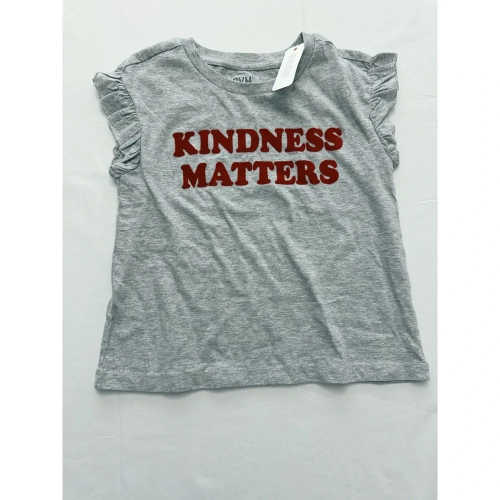 Gymboree Shirt Girls 5-6 Gray Kindness Matters Graphic Tee Ruffle Sleeve